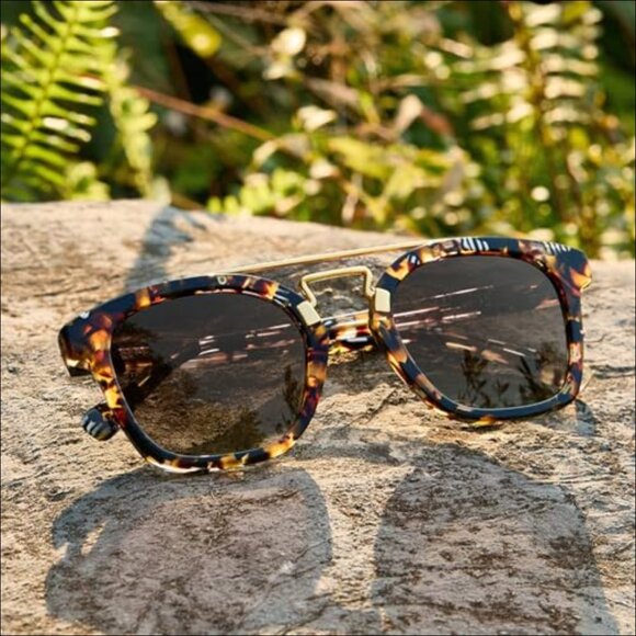 Retro Polarized Sunglasses with Double Metal Bridge, Acetate Frame